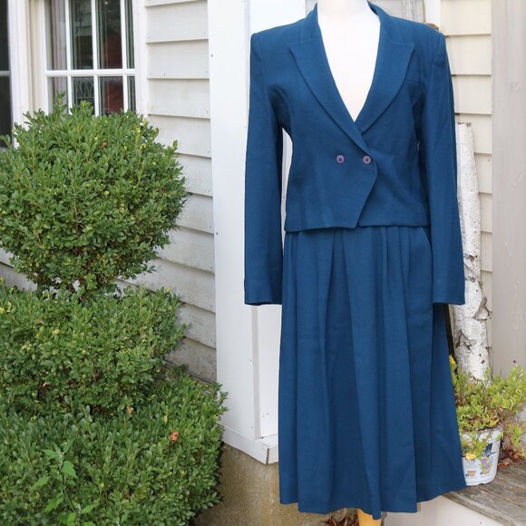 Jones New York Persian Blue Wool Crepe 2 Piece Midi Skirt Set Sz 12 - Picture 1 of 8